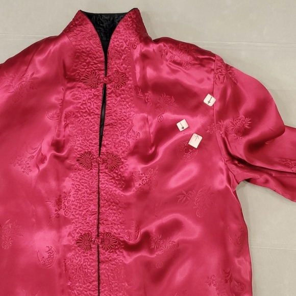 Peony Brand reversible jacket women's large fuchia black jacquard quilt oriental - Picture 12 of 15